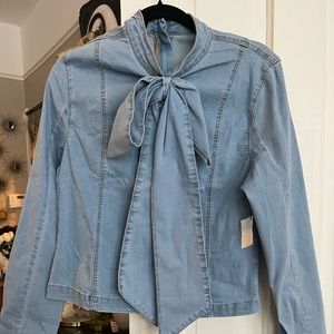 Akira Denim Bow Tie Top with Zippered Back NWT